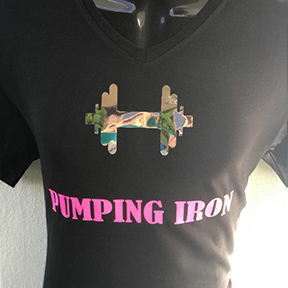 Pumping Iron & Foil dumbbell Design - Black T Shirt